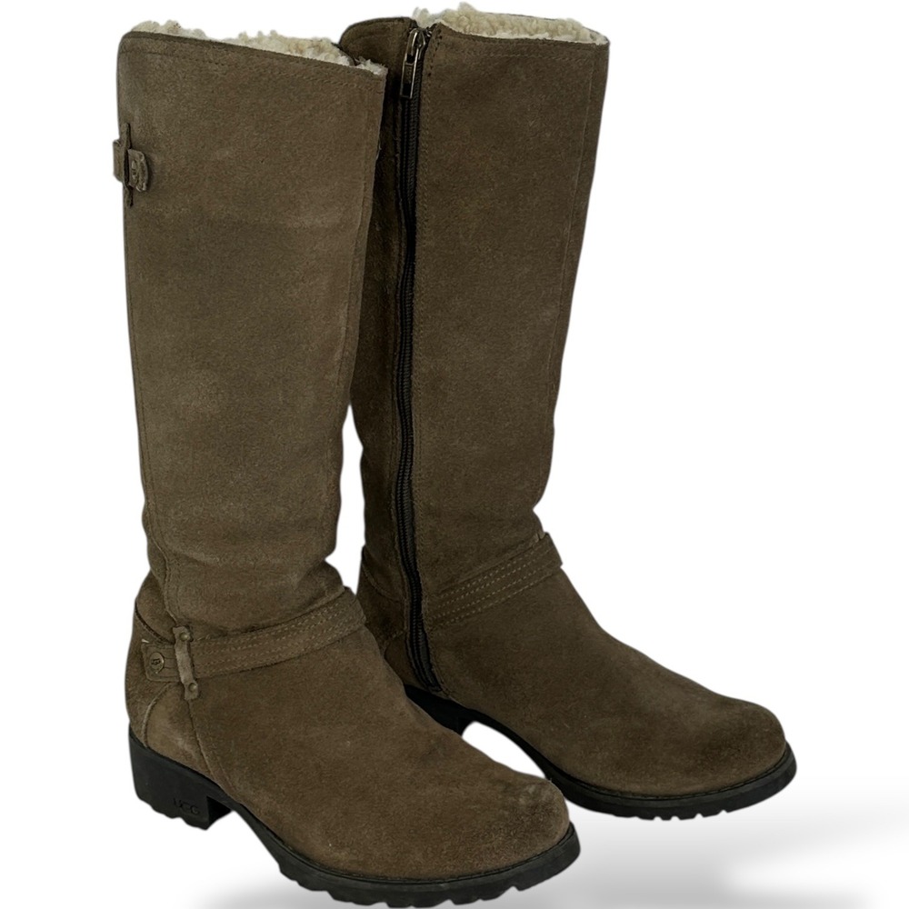 UGG Australia Jillian Tall Suede Brown Snow Boots Womens Size 7 Sherpa Round Toe - Picture 2 of 13